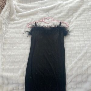 Black Feather Trim Dress